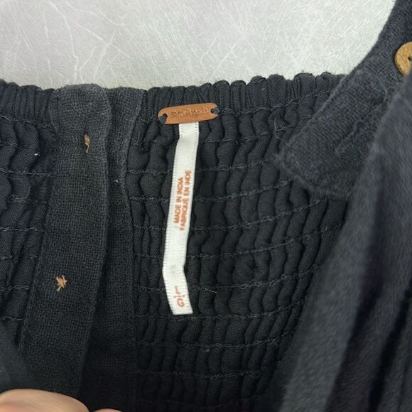 Free People Button Down Back Cotton Mini Dress Black L - Picture 3 of 6